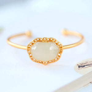 Inlaid Hetian Jade Bangles for Women Silver Jewelry