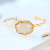 Inlaid Hetian Jade Bangles for Women Silver Jewelry