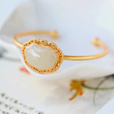 Ancient Craft Natural Hetian Jade Bangle Silver Jewelry