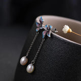 Chinese Cloisonne Enamel Pearl Earrings