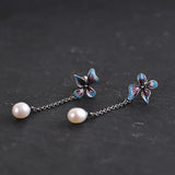 Chinese Cloisonne Enamel Pearl Earrings