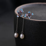 Chinese Cloisonne Enamel Pearl Earrings