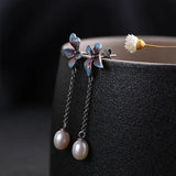 Chinese Cloisonne Enamel Pearl Earrings