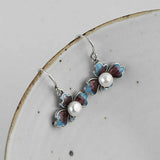 Cloisonne Enamel Porcelain Pearl Earrings Chinese Retro Craft Women's Jewelry