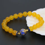Yellow Chalcedony Round Beads Stone Bracelet 8mm Women Jewelry