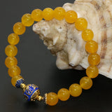Yellow Chalcedony Round Beads Stone Bracelet 8mm Women Jewelry