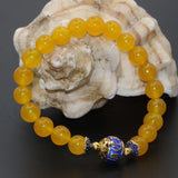 Yellow Chalcedony Round Beads Stone Bracelet 8mm Women Jewelry