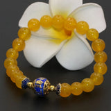 Yellow Chalcedony Round Beads Stone Bracelet 8mm Women Jewelry