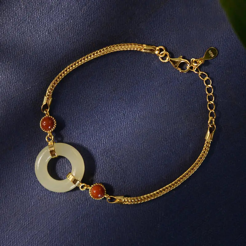 Chinese Palace Jade Bracelet - Elegant Women's Silver Jewelry