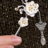 Chinese Retro Peony Flower Hairpin with Butterfly Pendant Charm