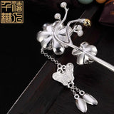 Vintage Chinese Peony Flower Hairpin with Butterfly Pendant