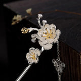 Chinese Retro Butterfly Peony Flower Hairpin Charm Silver Jewelry