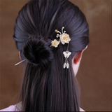 Chinese Retro Peony Flower Hairpin with Butterfly Pendant Charm