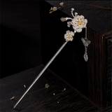 Chinese Retro Peony Flower Hairpin with Butterfly Pendant Charm