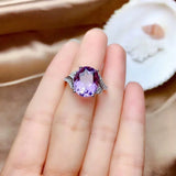 Diamond Amethyst Ladies Ring Adjustable Silver Jewelry