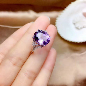 Diamond Amethyst Ladies Ring Adjustable Silver Jewelry