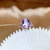 Diamond Amethyst Ladies Ring Adjustable Silver Jewelry