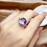 Diamond Amethyst Ladies Ring Adjustable Silver Jewelry