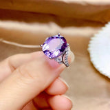 Diamond Amethyst Ladies Ring Adjustable Silver Jewelry