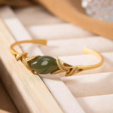 Diamond-Studded Hetian Jade Green Open Bracelet Charm