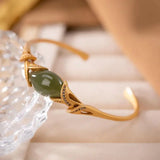 Diamond-Studded Hetian Jade Green Open Bracelet Charm