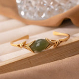 Diamond-Studded Hetian Jade Green Open Bracelet Charm