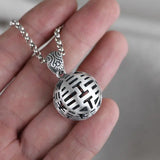 Double Happiness Retro Bead Necklace Chinese Charm Silver Jewelry