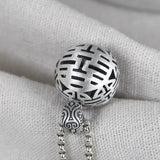 Double Happiness Retro Bead Necklace Chinese Charm Silver Jewelry