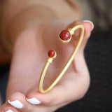 Enamel Porcelain Beads Bracelet Chinese Retro Craft Spiral Silver Jewelry