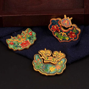 Enamel Ruyi Lock Pendant Chinese Retro Unique Charm Silver Jewelry