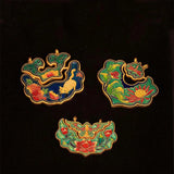Enamel Ruyi Lock Pendant Chinese Retro Unique Charm Silver Jewelry