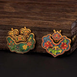 Enamel Porcelain Ruyi Lock Pendant Retro Silver Jewelry