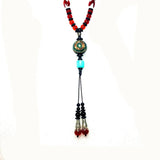 Green 3 Eyes Agate DZI Bead Pendant Necklace