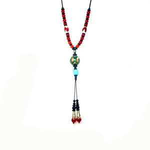 Green 3 Eyes Agate DZI Bead Pendant Necklace