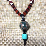 Green 3 Eyes Agate DZI Bead Pendant Necklace