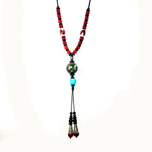 Green 3 Eyes Agate DZI Bead Pendant Necklace
