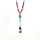 Green 3 Eyes Agate DZI Bead Pendant Necklace