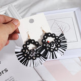 Stylish Circular Lace Earrings inlaid with Pearls, European Wind Wood Design