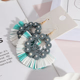 Stylish Circular Lace Earrings inlaid with Pearls, European Wind Wood Design
