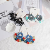 Stylish Circular Lace Earrings inlaid with Pearls, European Wind Wood Design