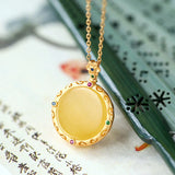 Yellow Chalcedony Hollow Plane Necklace Pendant Ancient Craft Jewelry