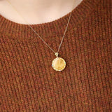 Yellow Chalcedony Hollow Plane Necklace Pendant Ancient Craft Jewelry