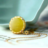 Yellow Chalcedony Hollow Plane Necklace Pendant Ancient Craft Jewelry