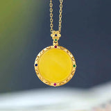 Yellow Chalcedony Hollow Plane Necklace Pendant Ancient Craft Jewelry