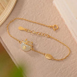 Hetian Jade Lucky Cat Bracelet - Chinese Retro Charm Jewelry
