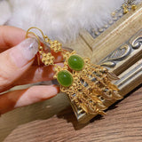 Natural Hetian Green Jade Tassel Feather Earrings for Women