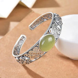 Natural Hetian Jade Ingot Bracelet Chinese Retro Charm Silver Jewelry