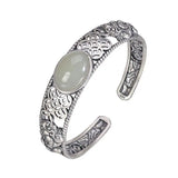Natural Hetian Jade Ingot Bracelet Chinese Retro Charm Silver Jewelry