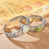 Natural Hetian Jade Ingot Bracelet Chinese Retro Charm Silver Jewelry