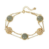 Natural Hetian Jade Round Beads Ingot Two-Hand Chain Women's Silver Jewelry